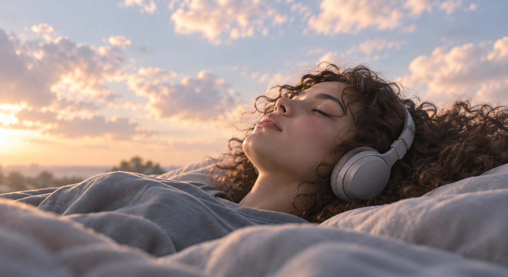 A music listener wearing headphones